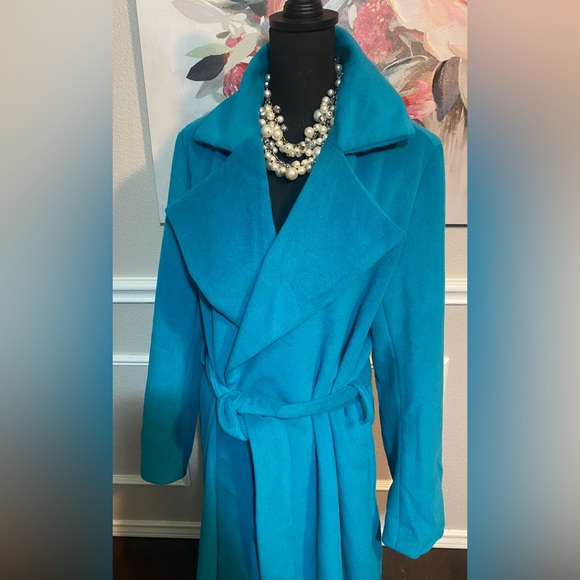 Fashion Nova Teal Long Coat || Size 1X - Picture 2 of 16